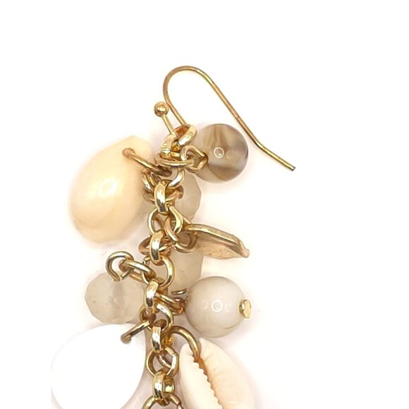 Bohemian Style Gold Tone Seashell & Bead Dangle Earrings - Picture 7 of 8
